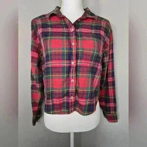 American Eagle Womens Flannel Button-Down With Patchwork Elbow